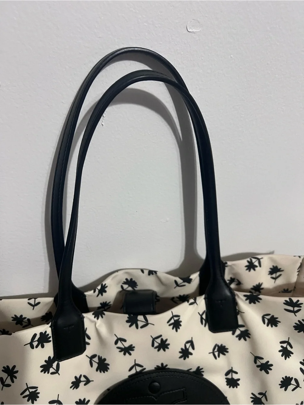Tory Burch Black & White Floral Logo Tote